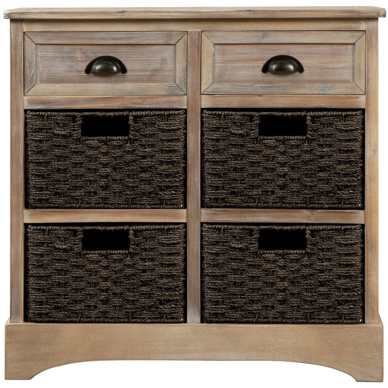 RusticStorage Cabinet with Two Drawers and Four Classic Rattan Basket for Dining Room/Living Room (White Washed) - Urban Living Furniture (Los Angeles, CA)