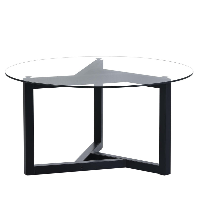 Round Glass Coffee TableModern Cocktail Table Easy Assembly with Tempered Glass Top & Sturdy Wood Base (Black) - Urban Living Furniture (Los Angeles, CA)