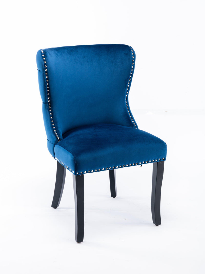 Set of 2 upholstered wing-back dining chair with backstitching nailhead trim and solid wood legs Blue - Urban Living Furniture (Los Angeles, CA)