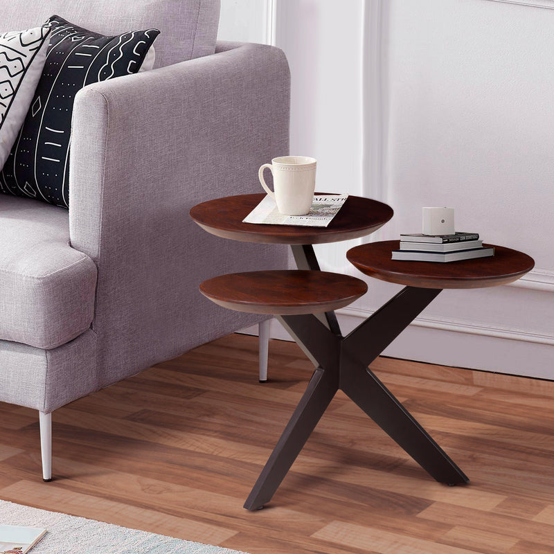 Modern Coffee Table with 3 Tier Wooden Top and Boomerang Legs