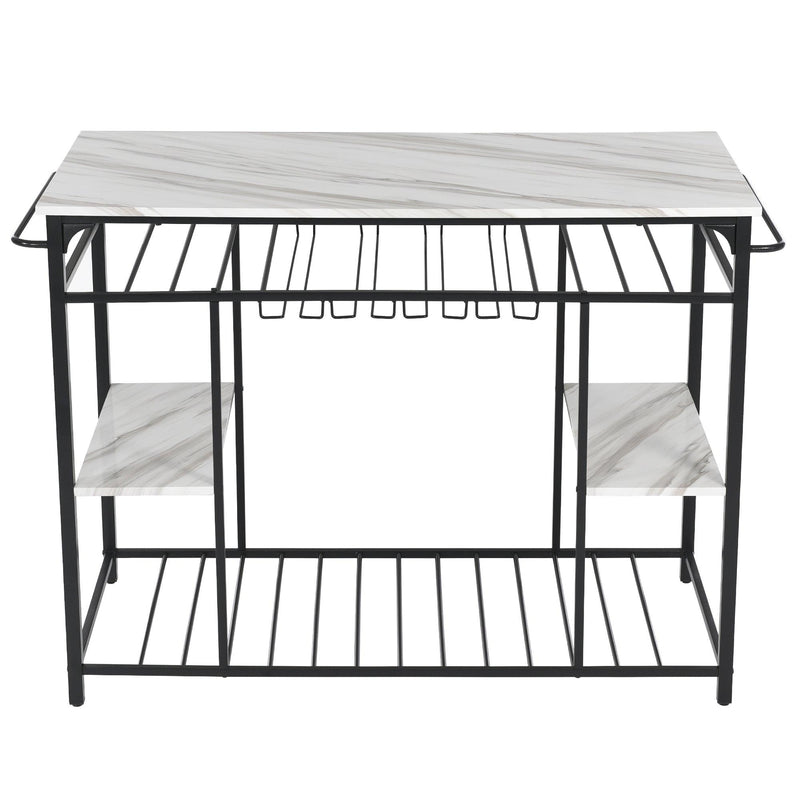 Counter Height Kitchen Dining Room Kitchen Island Prep Table with Glass Racks, Kitchen Rack with Large Worktop, Console Table for Living Room, Marble White - Urban Living Furniture (Los Angeles, CA)