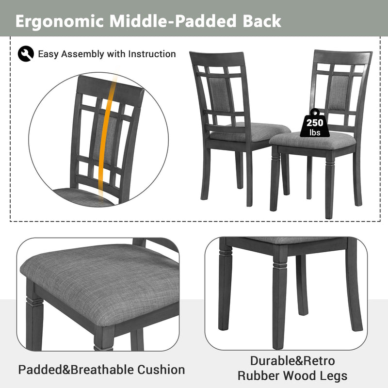7-Piece Farmhouse Rustic Wooden Dining Table Set Kitchen Furniture Set with 6 Padded Dining Chairs, Gray - Urban Living Furniture (Los Angeles, CA)