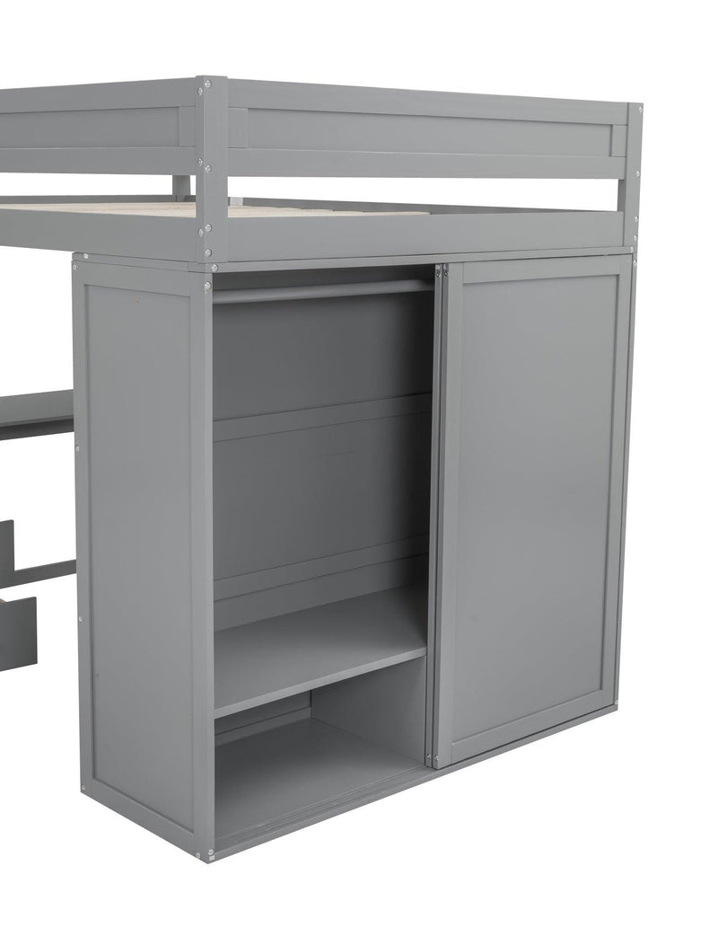 Wood Full Size Loft Bed with Wardrobes and 2-Drawer Desk with Cabinet, Gray - Urban Living Furniture (Los Angeles, CA)