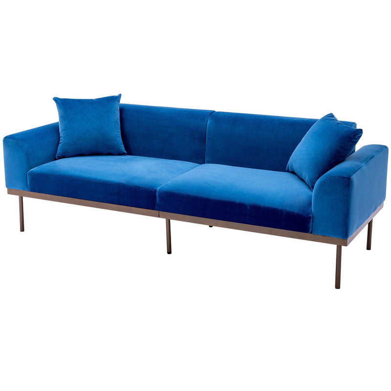 Modern Velvet Sofa with Metal Legs,Loveseat Sofa Couch with Two Pillows for Living Room and Bedroom,Blue - Urban Living Furniture (Los Angeles, CA)