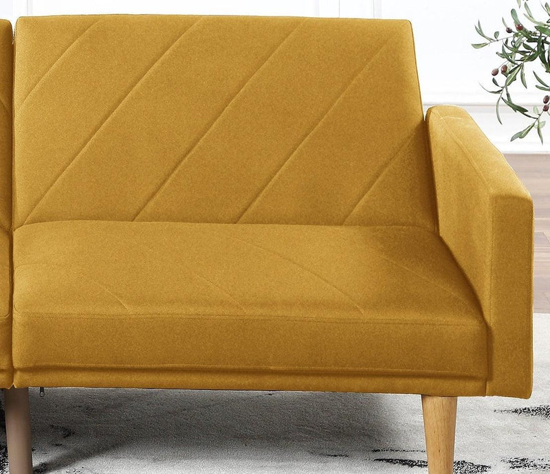 Modern Electric Look 1pc Convertible Sofa Couch Mustard Color Linen Like Fabric Cushion Wooden Legs Living Room