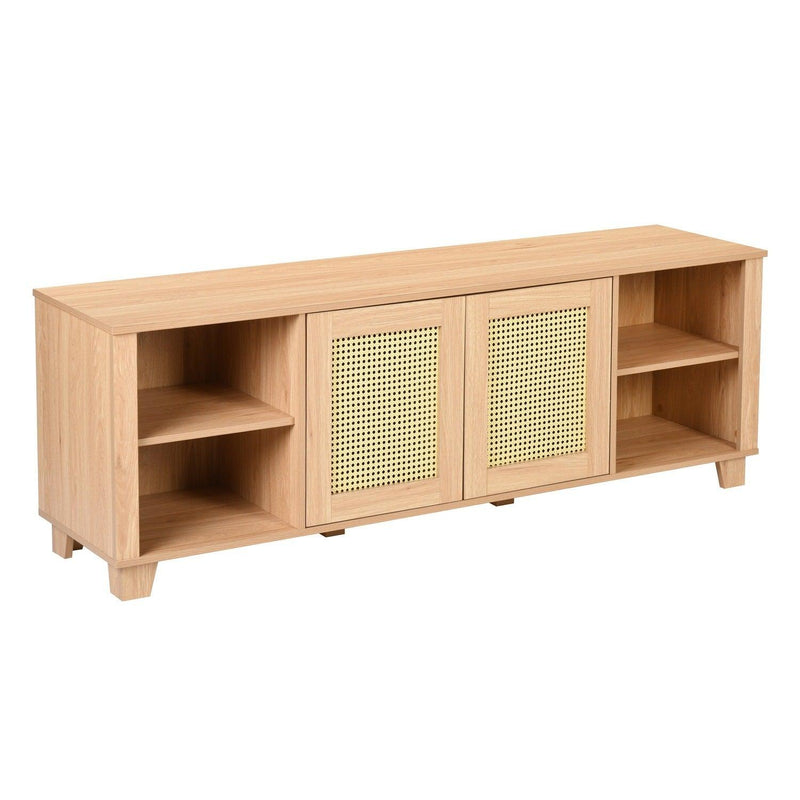 64.4" Rattan TV Stand for 65/70 inch TV Living RoomStorage Console Entertainment Center,2 open doors