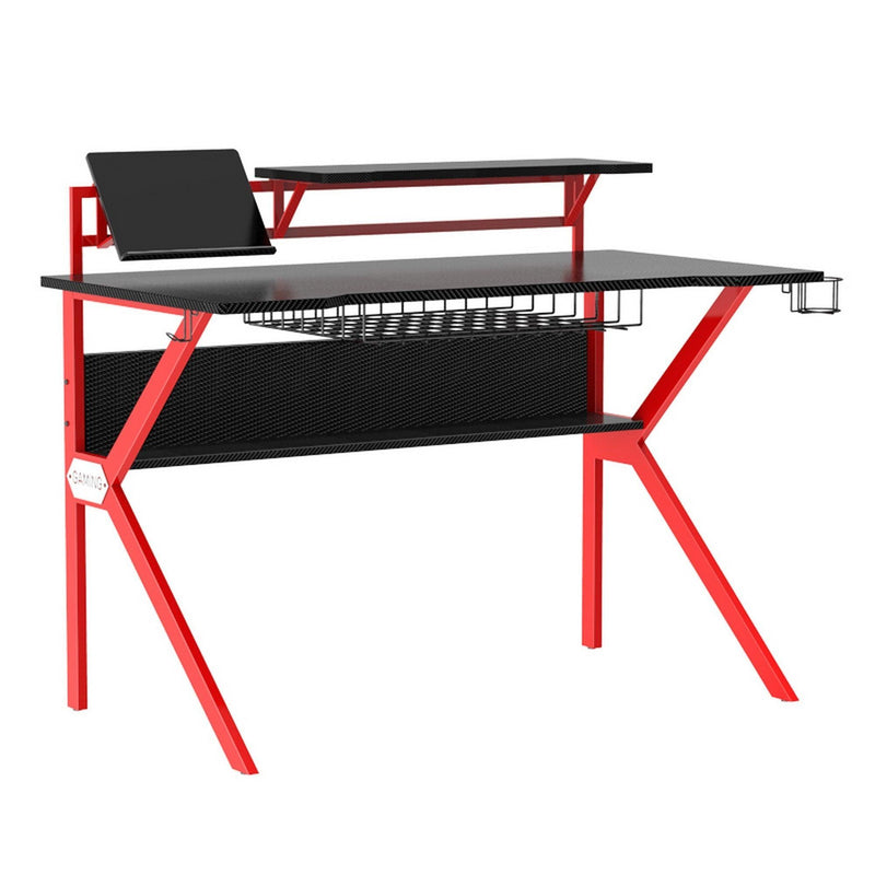 PVC Coated Ergonomic Metal Frame Gaming Desk, Black and Red - Urban Living Furniture (Los Angeles, CA)