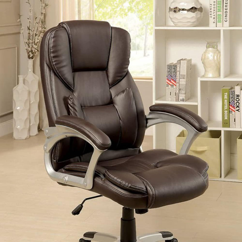 ComfortableModern Contemporary Office Chair Upholstered 1pc Comfort Adjustable Chair Relax Office Chair Work Brown Leatherette Padded Armrests