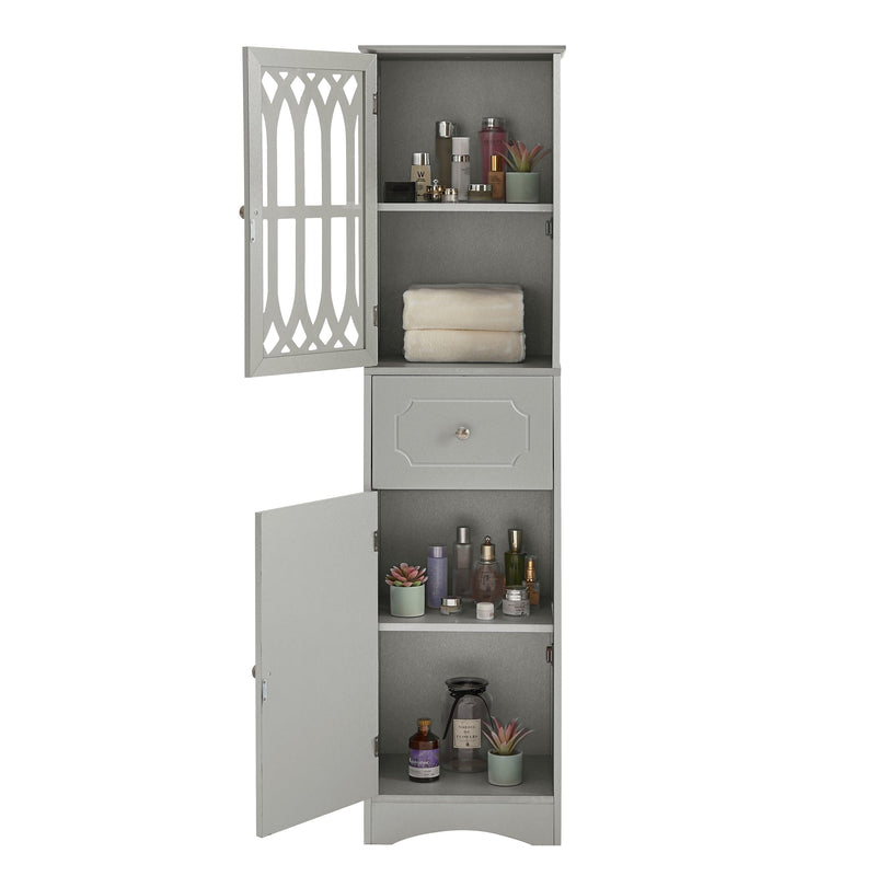 Tall Bathroom Cabinet, FreestandingStorage Cabinet with Drawer and Doors, MDF Board, Acrylic Door, Adjustable Shelf, Grey - Urban Living Furniture (Los Angeles, CA)