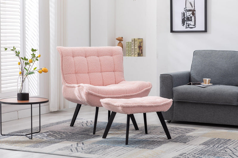 Modern Soft Teddy Fabric Material Large Width Accent Chair Leisure Chair Armchair TV Chair Bedroom Chair With Ottoman Black Legs For Indoor Home And Living Room,Pink - Urban Living Furniture (Los Angeles, CA)