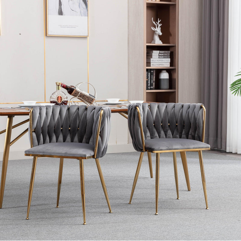 Modern Design Golden Metal Frame Velvet Fabric Dining Chair with Golden Legs,Set of 2,Grey - Urban Living Furniture (Los Angeles, CA)