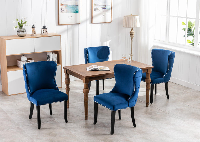 Set of 2 upholstered wing-back dining chair with backstitching nailhead trim and solid wood legs Blue - Urban Living Furniture (Los Angeles, CA)