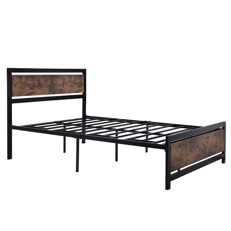 Metal and Wood Bed Frame with Headboard and Footboard ,Full Size Platform Bed ,No Box Spring Needed, Easy to Assemble(BLACK)