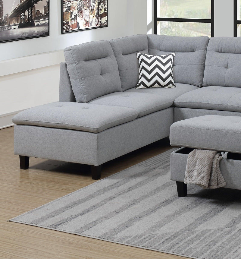 Living Room Furniture Grey Cushion Sectional w Ottoman Linen Like Fabric Sofa Chaise - Urban Living Furniture (Los Angeles, CA)