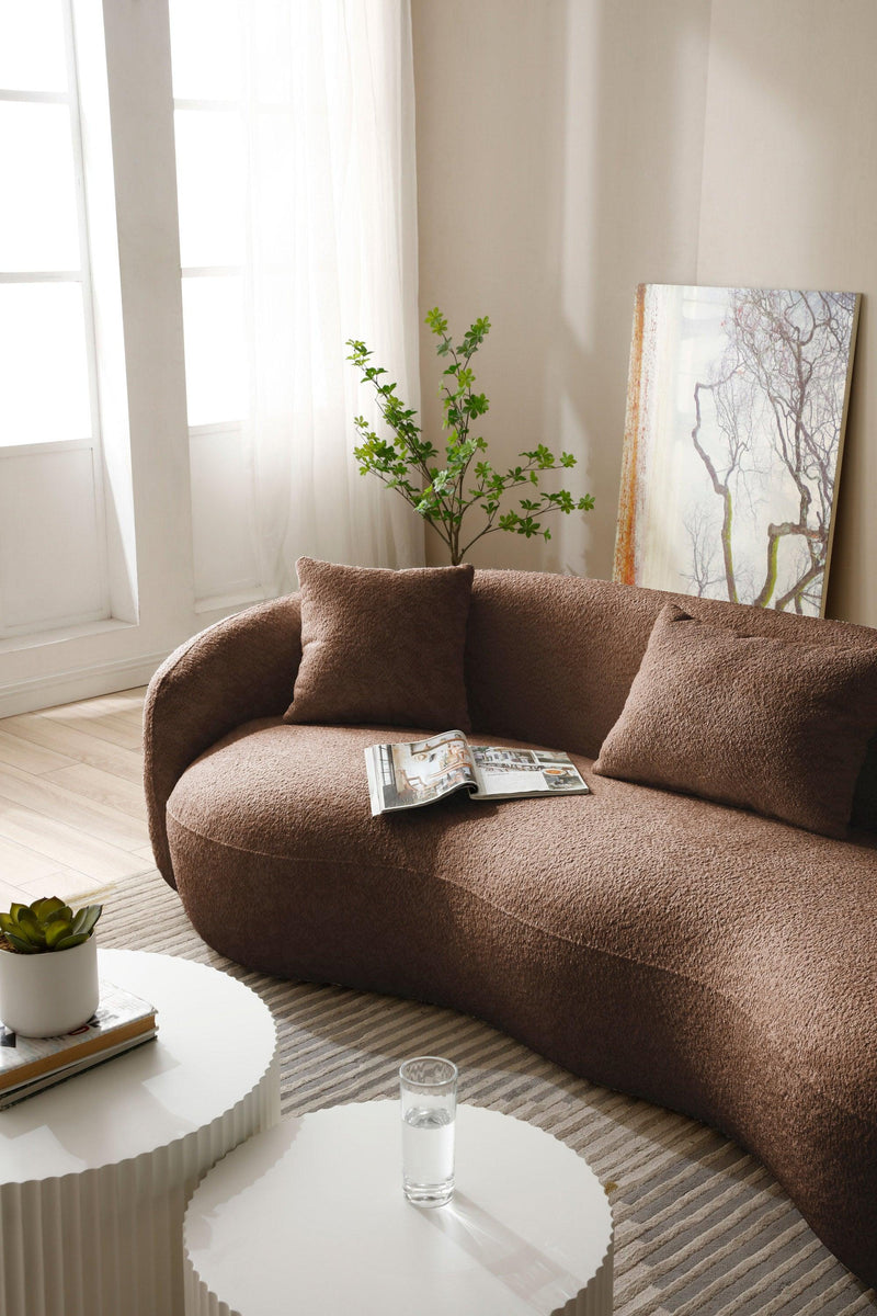 Mid CenturyModern Curved Living Room Sofa,  Boucle Fabric Couch for Bedroom, Office, Apartment, Brown - Urban Living Furniture (Los Angeles, CA)