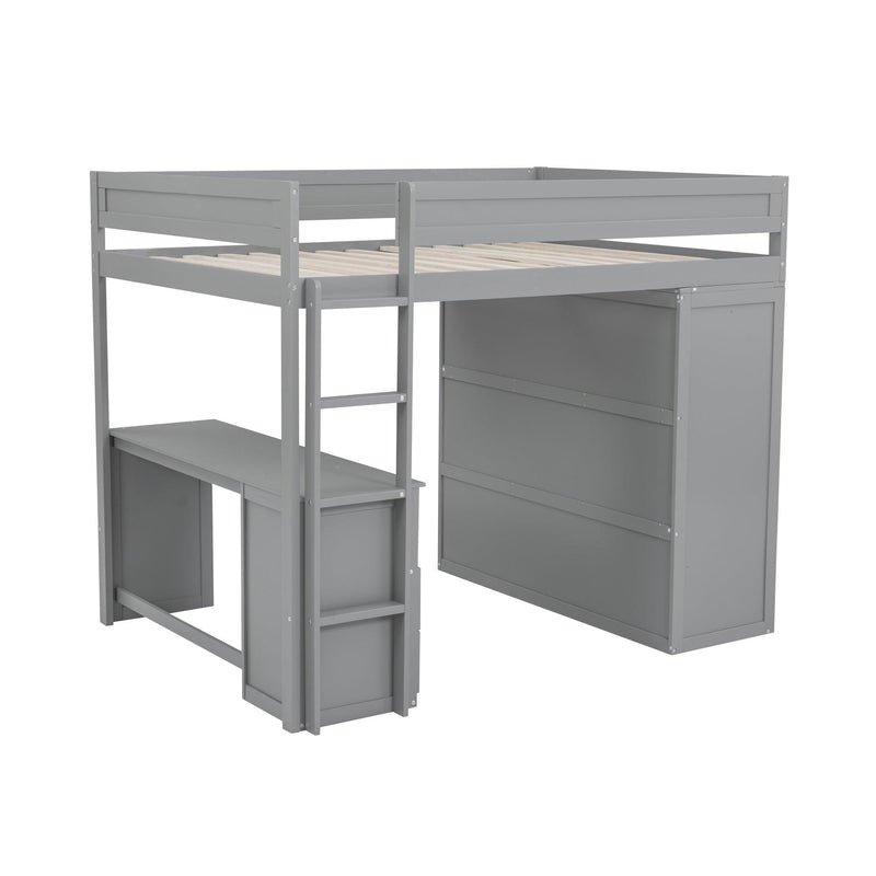 Wood Full Size Loft Bed with Wardrobes and 2-Drawer Desk with Cabinet, Gray - Urban Living Furniture (Los Angeles, CA)