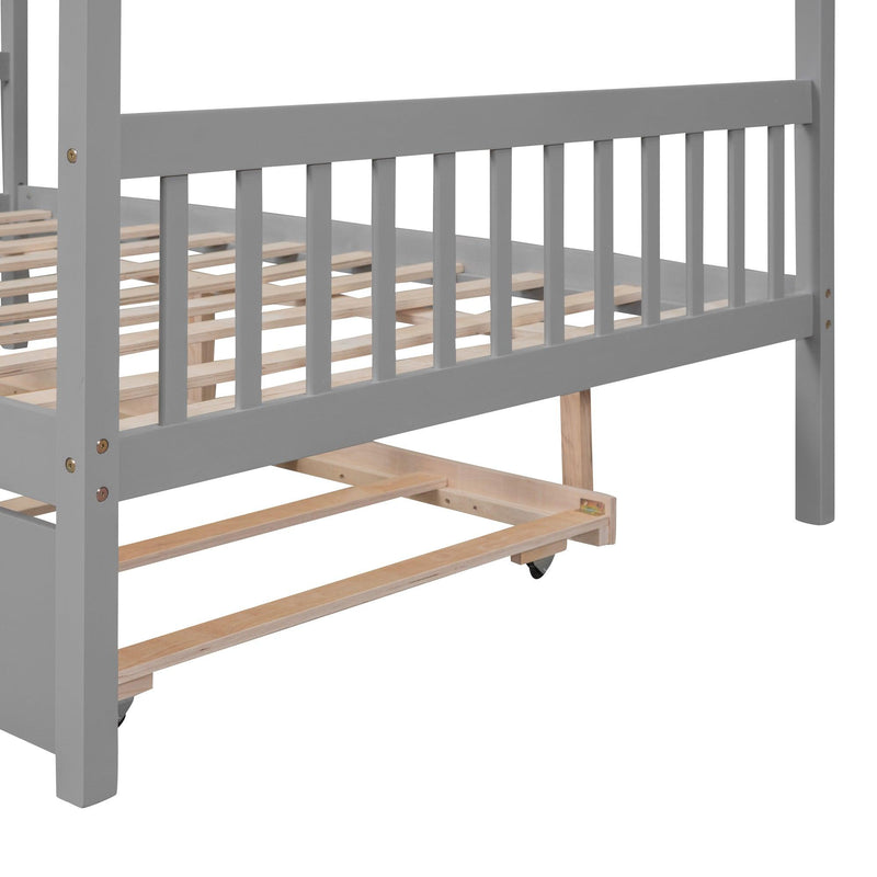 Full Size Wooden House Bed with Twin Size Trundle, Gray - Urban Living Furniture (Los Angeles, CA)