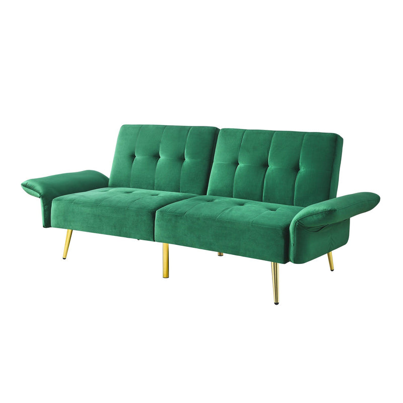 78" Italian Velvet Futon Sofa Bed, Convertible Sleeper Loveseat Couch with Folded Armrests andStorage Bags for Living Room and Small Space, Green 280g velvet - Urban Living Furniture (Los Angeles, CA)