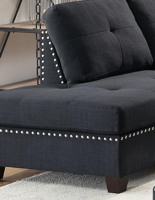 3-pcs Sectional Sofa Black Polyfiber Cushion Sofa Chaise Ottoman Reversible Couch Pillows - Urban Living Furniture (Los Angeles, CA)