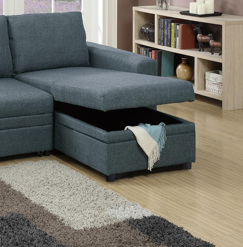 Living Room Furniture Convertible Sectional Blue Grey Color Polyfiber Reversible ChaiseStorage Sofa Pull Out bed Couch - Urban Living Furniture (Los Angeles, CA)