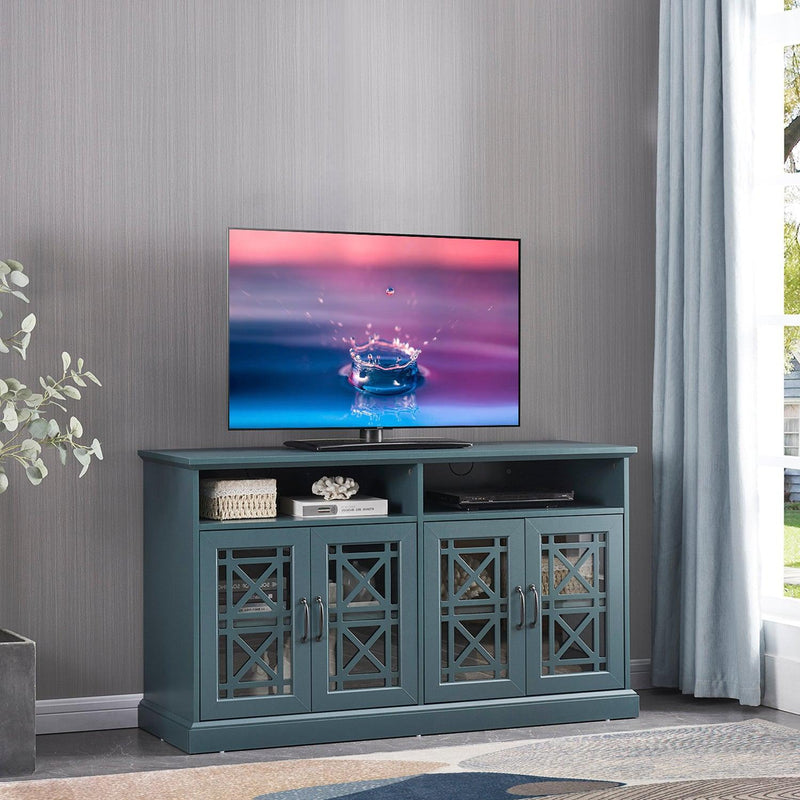 53” Wooden TV Console,Storage Buffet Cabinet, Sideboard with Glass Door and Adjustable Shelves, Console Table for Dining Living Room Cupboard, Dark Teal