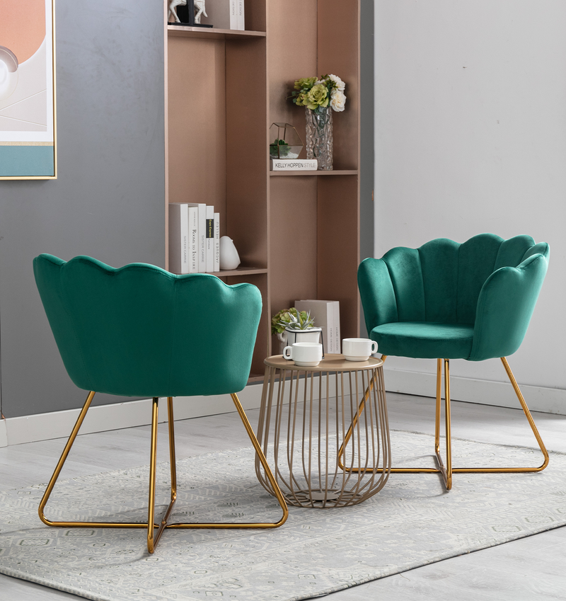 Zen Zone Velvet Accent/Conversation Lounge Chair With Iron Metal Gold Plated Legs, Suitable For Office, Lounge, Living Room, Set of 2, Green - Urban Living Furniture (Los Angeles, CA)