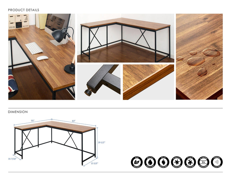 Olympus Wood and Metal Corner Desk in Acacia and Black - Urban Living Furniture (Los Angeles, CA)