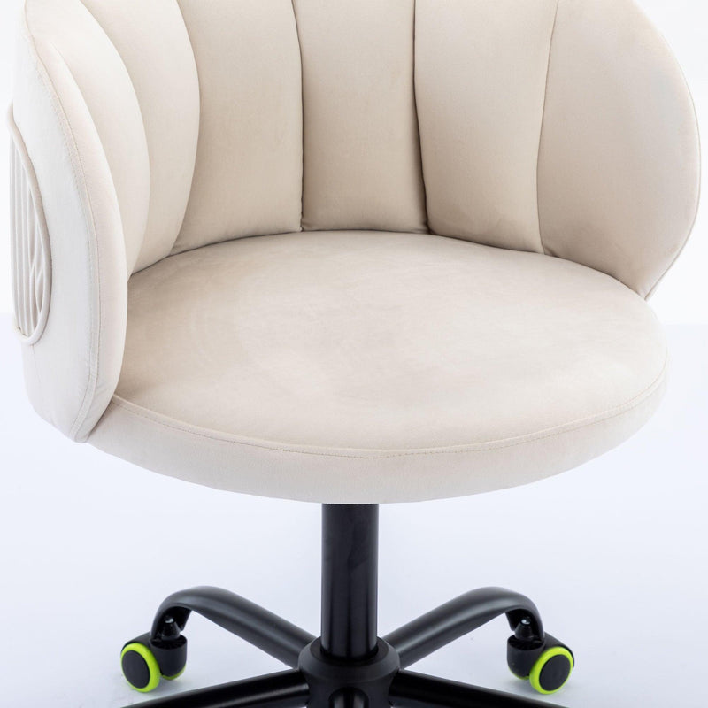 Zen Zone Velvet Leisure office chair, suitable for study and office, can adjust the height, can rotate 360 degrees, with pulley, Off-White - Urban Living Furniture (Los Angeles, CA)