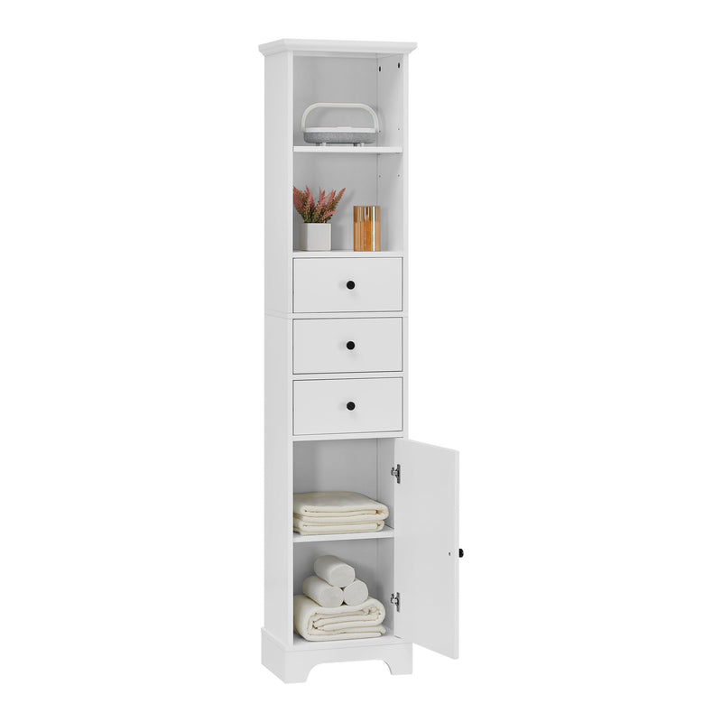 White Tall Bathroom Cabinet, FreestandingStorage Cabinet with 3 Drawers and Adjustable Shelf, MDF Board with Painted Finish - Urban Living Furniture (Los Angeles, CA)