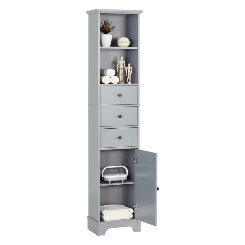 Grey Tall Bathroom Cabinet, FreestandingStorage Cabinet with 3 Drawers and Adjustable Shelf, MDF Board with Painted Finish - Urban Living Furniture (Los Angeles, CA)