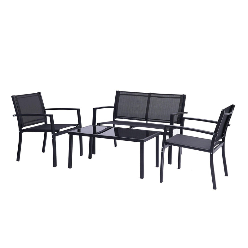 4 Pieces Patio Furniture Set Outdoor Garden Patio Conversation Sets Poolside Lawn Chairs with Glass Coffee Table Porch Furniture (Black) - Urban Living Furniture (Los Angeles, CA)