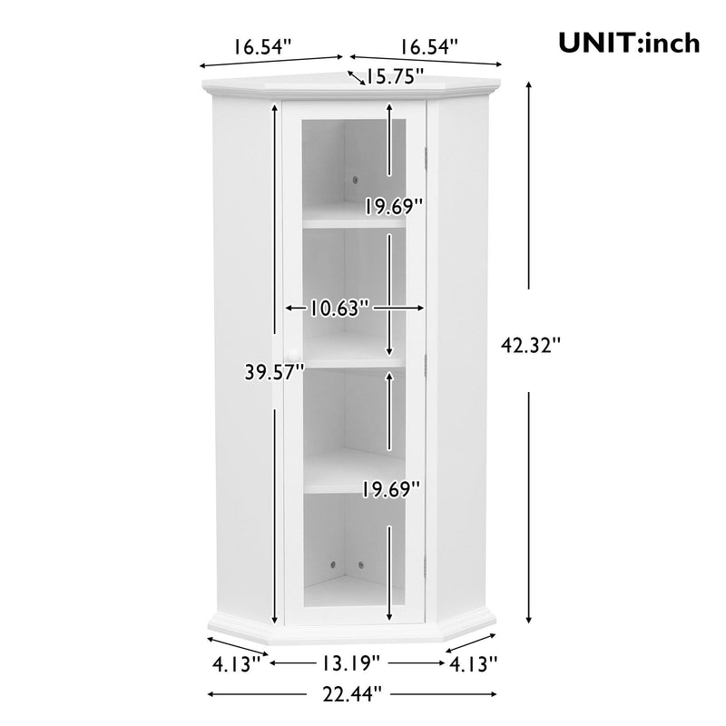 Freestanding Bathroom Cabinet with Glass Door, CornerStorage Cabinet for Bathroom, Living Room and Kitchen, MDF Board with Painted Finish, White - Urban Living Furniture (Los Angeles, CA)