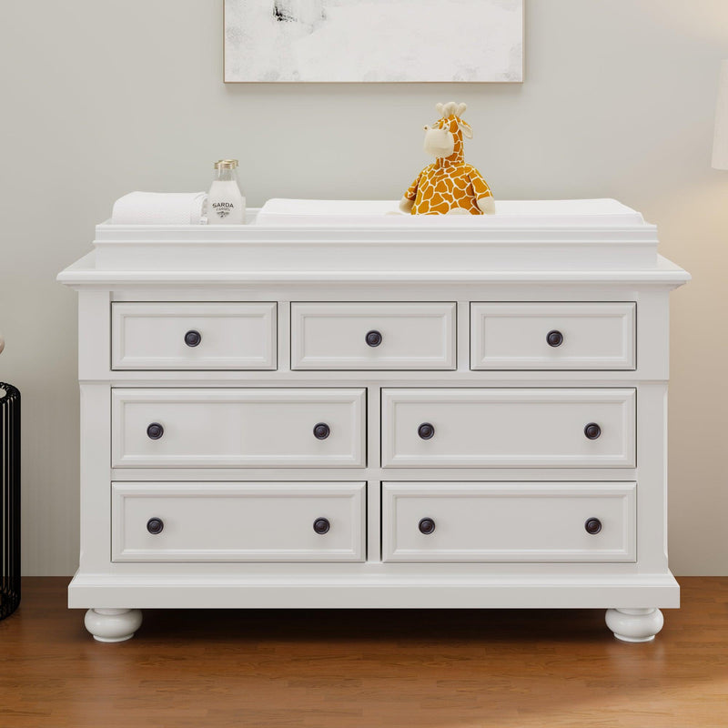 3 Pieces Nursery Sets Traditional Farmhouse Style 4-in-1 Convertible Crib +Dresser with Changing Topper,White - Urban Living Furniture (Los Angeles, CA)