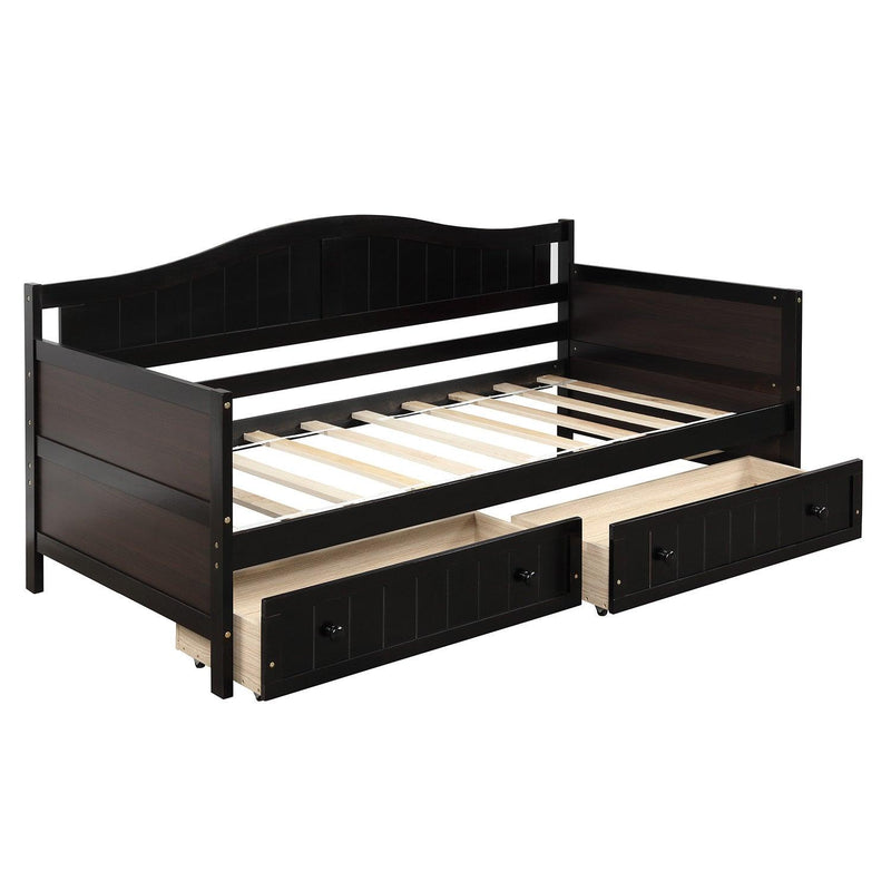 Twin Wooden Daybed with 2 drawers, Sofa Bed for Bedroom Living Room,No Box Spring Needed,Espresso