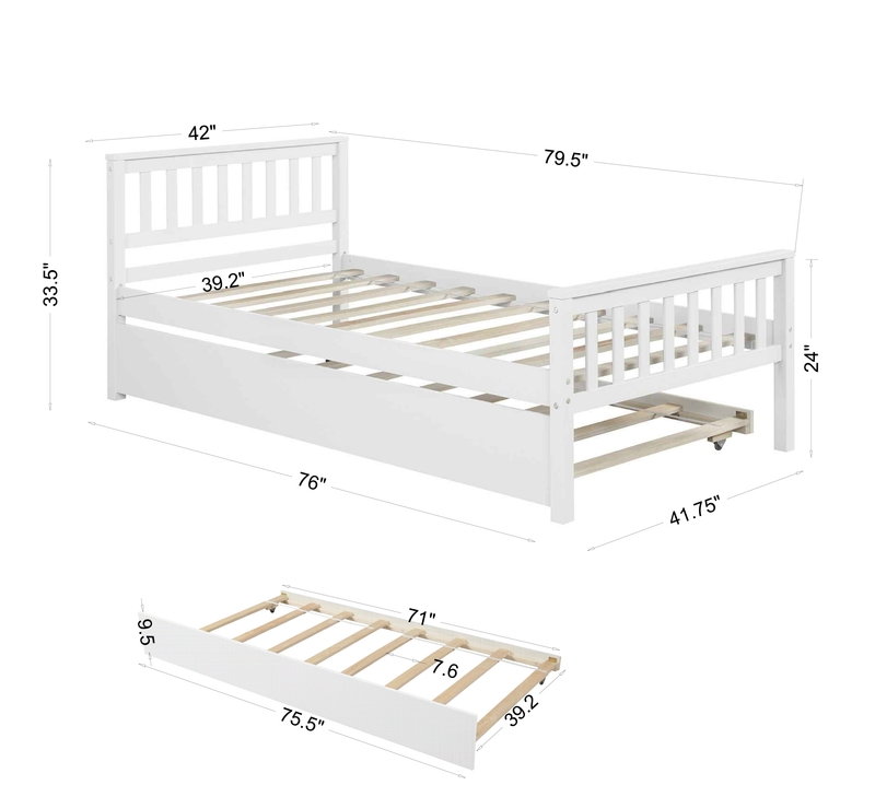 Twin Bed with Trundle, Platform Bed Frame with Headboard and Footboard, for Bedroom Small Living Space,No Box Spring Needed,White - Urban Living Furniture (Los Angeles, CA)