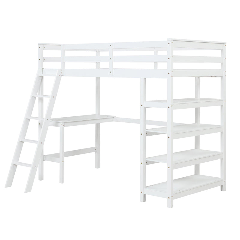 Twin Loft Bed with desk,ladder,shelves , White - Urban Living Furniture (Los Angeles, CA)