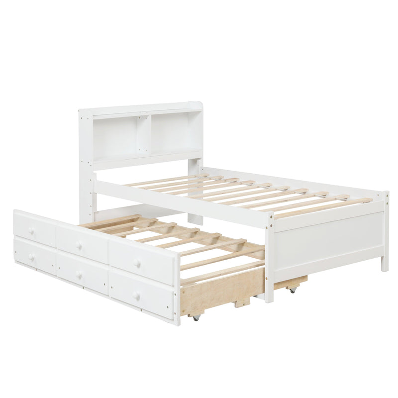 Twin Bed with Bookcase,Twin Trundle,Drawers,White - Urban Living Furniture (Los Angeles, CA)