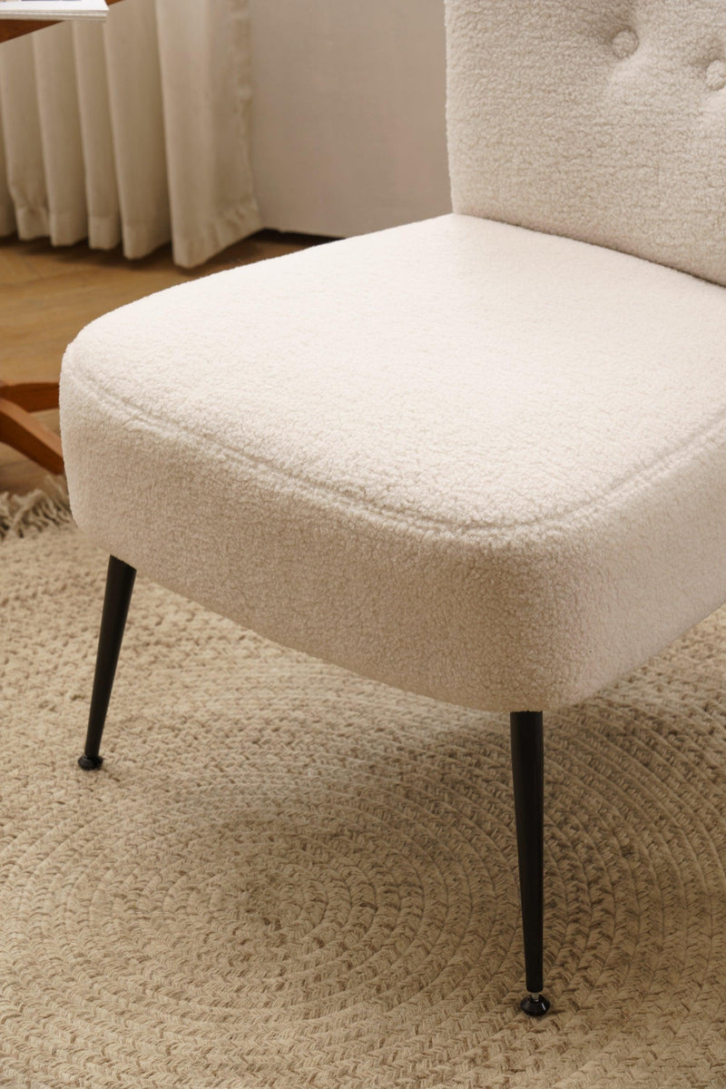 Tufted Back Teddy Fabric Farmhouse Slipper Chair Accent Chair With Black Metal Legs For Dining Room Living Room Bedroom,Ivory White - Urban Living Furniture (Los Angeles, CA)