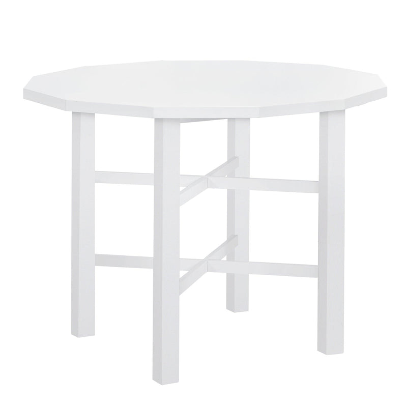 5-Piece Rubber Wood Counter Height Dining Table Set, Irregular Table with 4 High-back Cushioned Chairs for Small Place, White