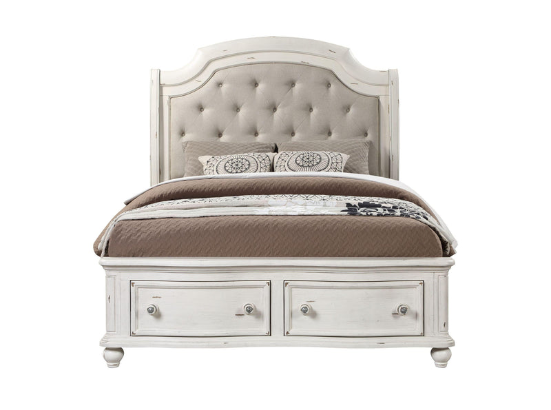 ACME Jaqueline QUEEN BED W/STORAGE Gray Linen & Antique White Finish BD01433Q - Urban Living Furniture (Los Angeles, CA)