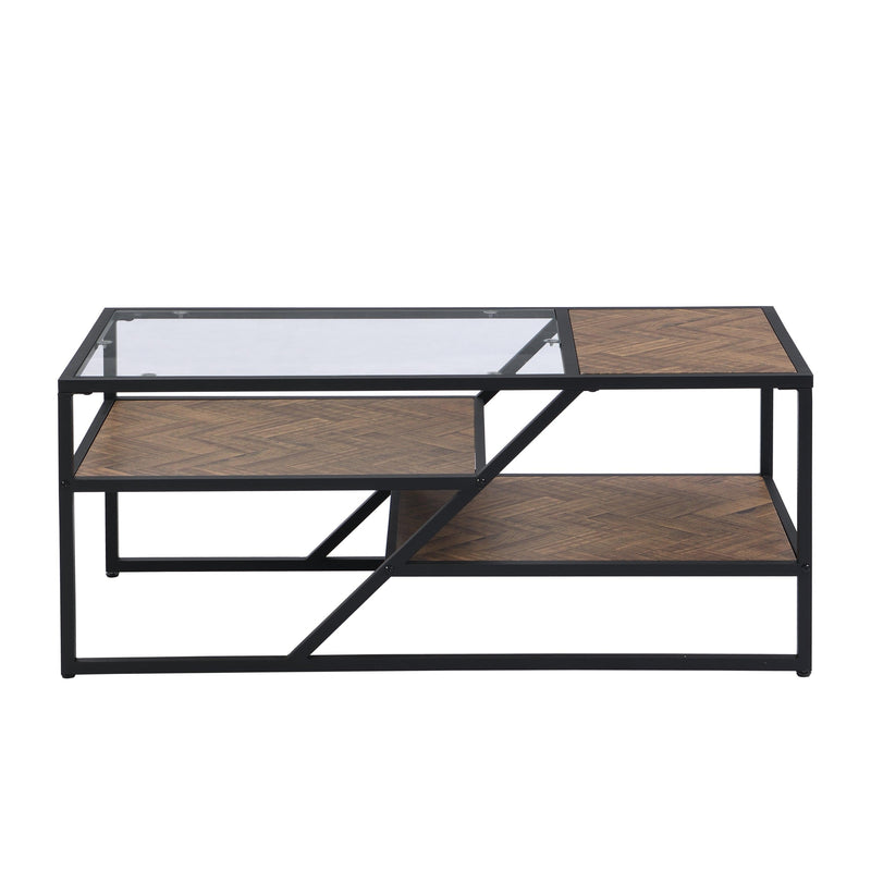 Black Coffee Table withStorage Shelf, Tempered Glass Coffee Table with Metal Frame for Living Room&Bedroom - Urban Living Furniture (Los Angeles, CA)