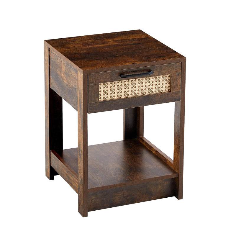 15.75" Rattan End table with  drawer,Modern nightstand, side table for living roon, bedroom,Rustic Brown - Urban Living Furniture (Los Angeles, CA)