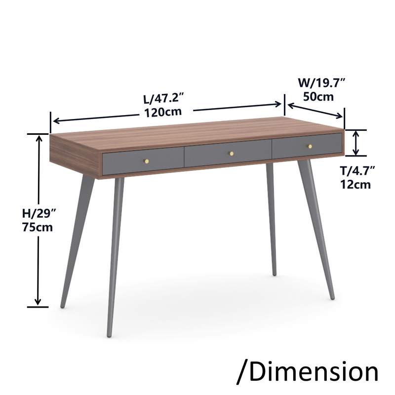 Update Writing Desk 47" with 3 Drawers|Modern Mid Century Desk for Home Office (Walnut + Dark Grey) - Urban Living Furniture (Los Angeles, CA)