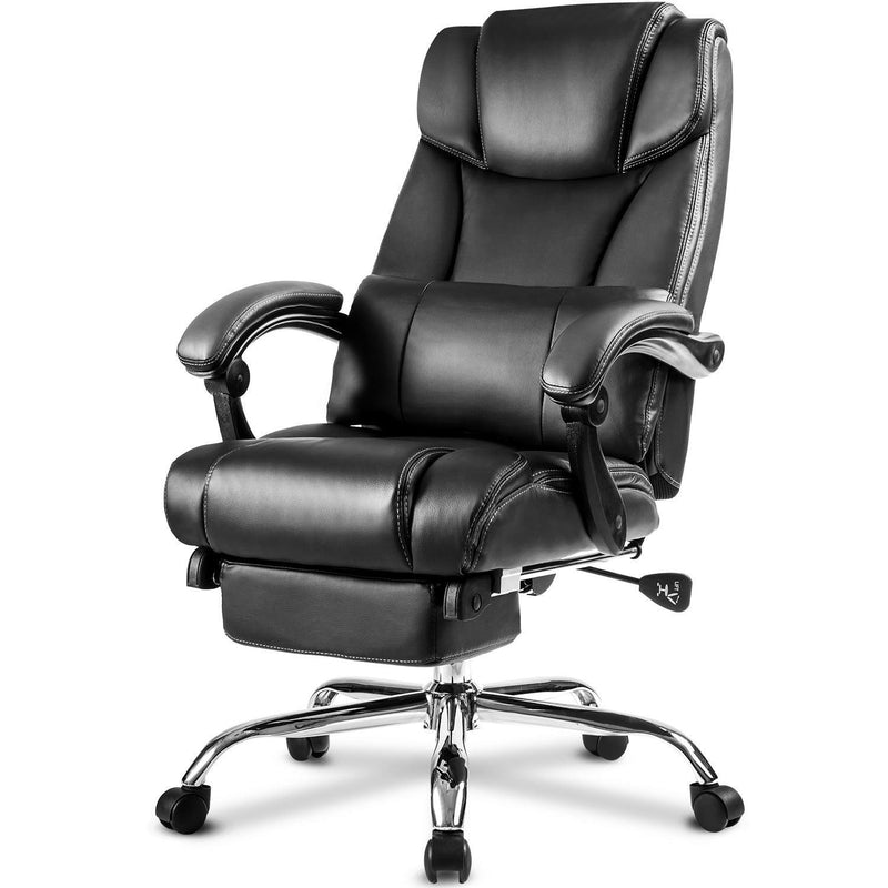 Office Chair - High Quality PU Leather/Double Padded/Support Cushion and Footrest
