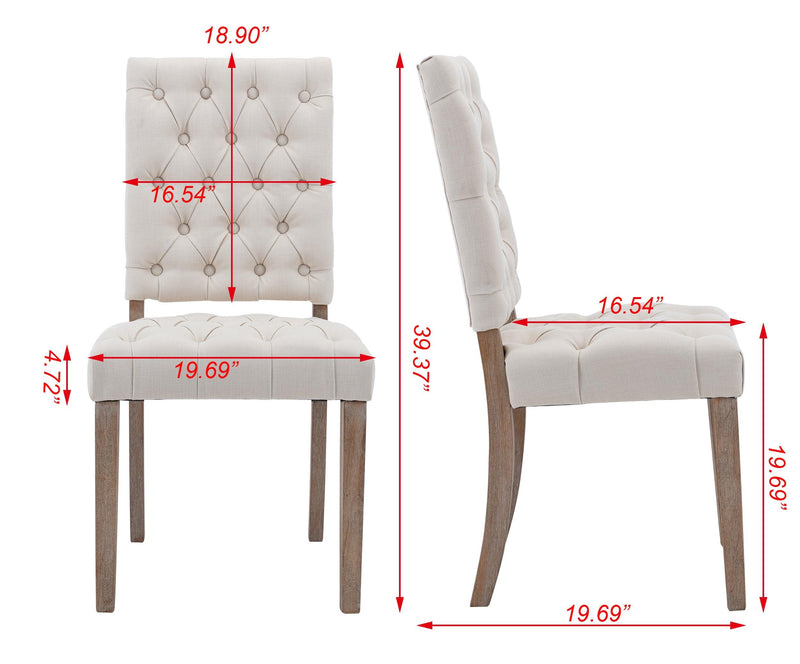 Mid-Century Wooden Frame Linen Fabric Tufted Upholstered Dining Chair,Set of 2,Cream - Urban Living Furniture (Los Angeles, CA)