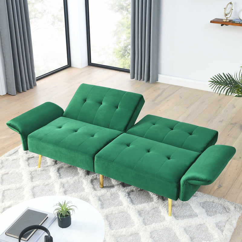 78" Italian Velvet Futon Sofa Bed, Convertible Sleeper Loveseat Couch with Folded Armrests andStorage Bags for Living Room and Small Space, Green 280g velvet - Urban Living Furniture (Los Angeles, CA)