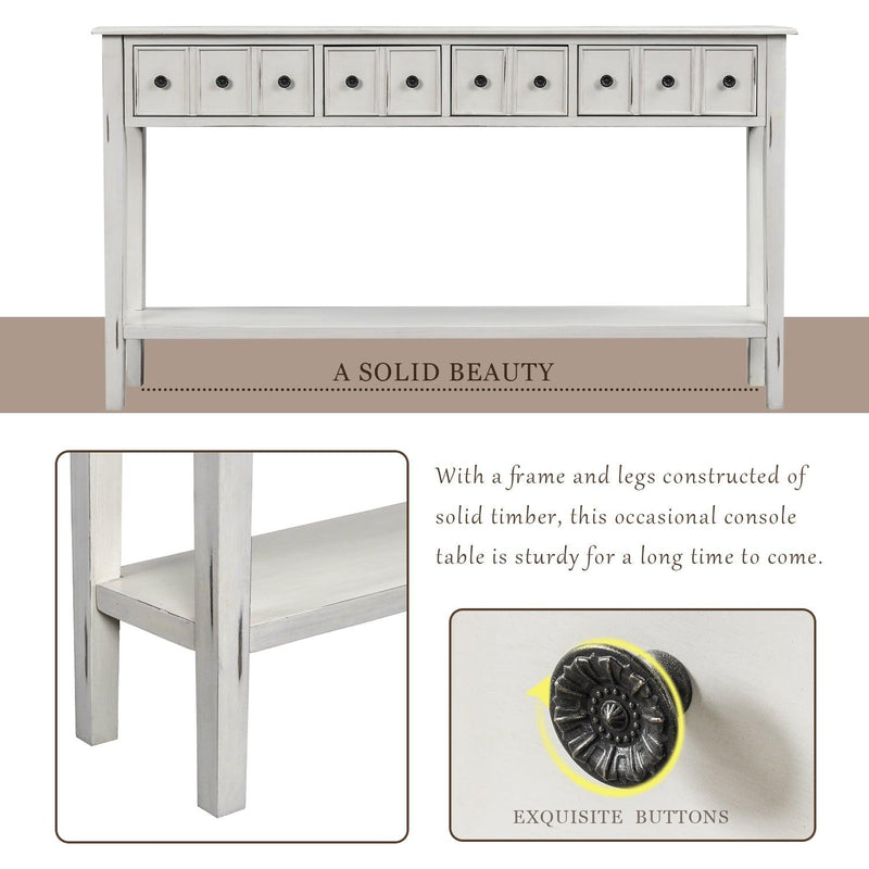 Rustic Entryway Console Table, 60" Long with two Different Size Drawers and Bottom Shelf forStorage (Antique White) - Urban Living Furniture (Los Angeles, CA)