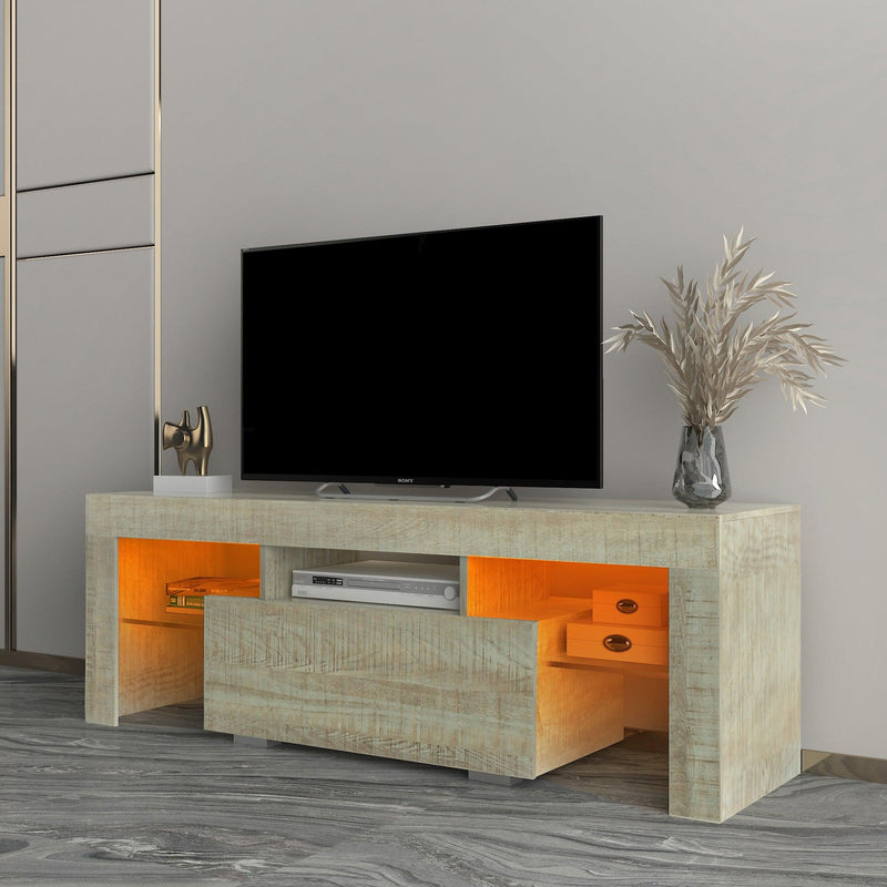 TV Stand with LED RGB Lights,Flat Screen TV Cabinet, Gaming Consoles - in Lounge Room, Living Room and Bedroom，GREY OAK - Urban Living Furniture (Los Angeles, CA)