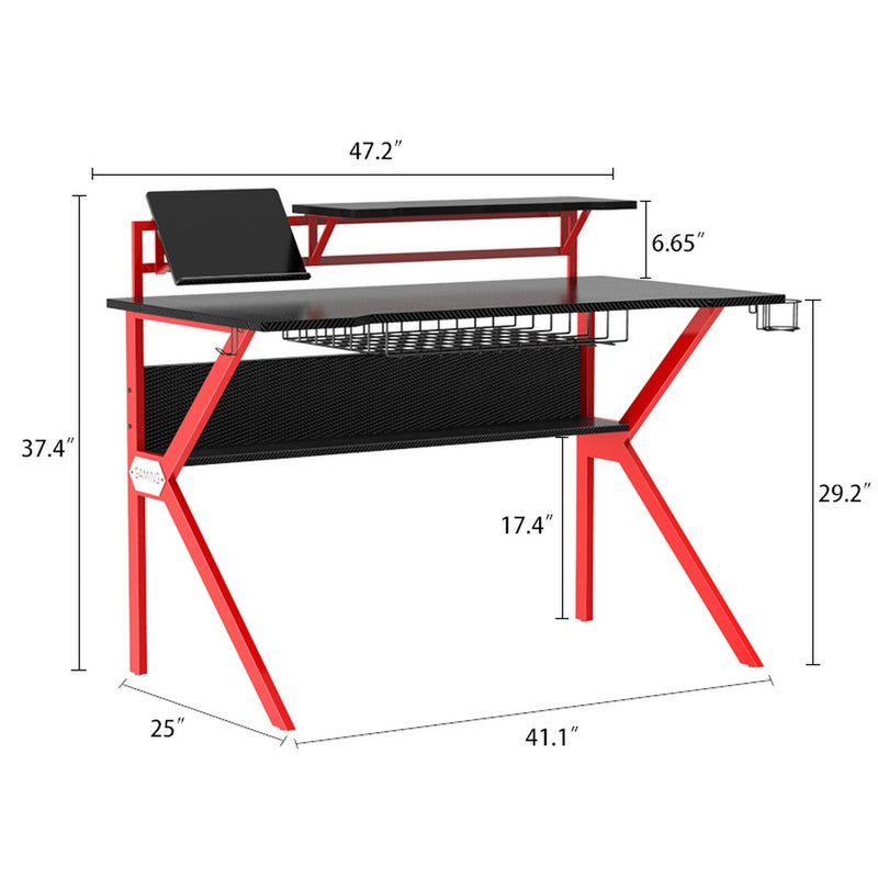 PVC Coated Ergonomic Metal Frame Gaming Desk, Black and Red - Urban Living Furniture (Los Angeles, CA)