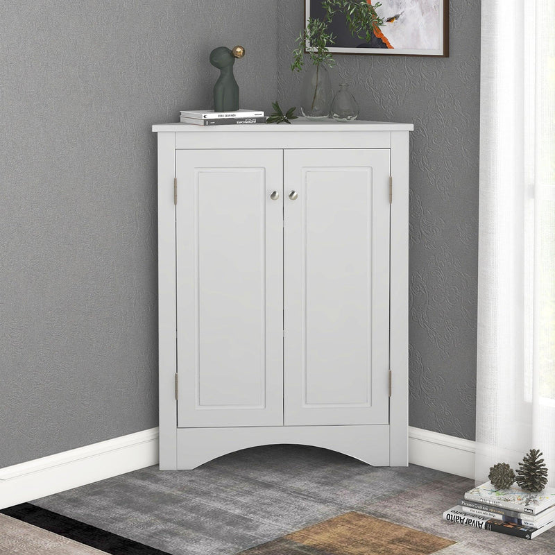 White Triangle BathroomStorage Cabinet with Adjustable Shelves, Freestanding Floor Cabinet for Home Kitchen - Urban Living Furniture (Los Angeles, CA)